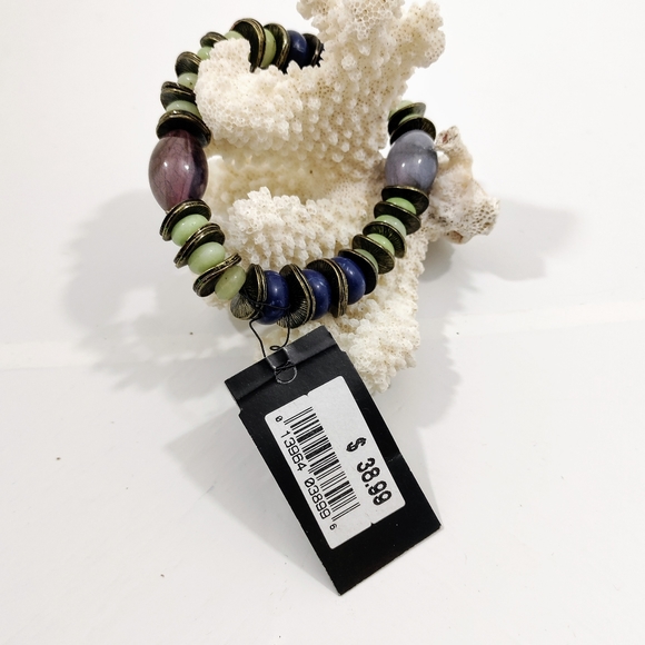 Ballet New Stretch Brass Blue Mint Lavander Beads Bracelet OS - Picture 5 of 6